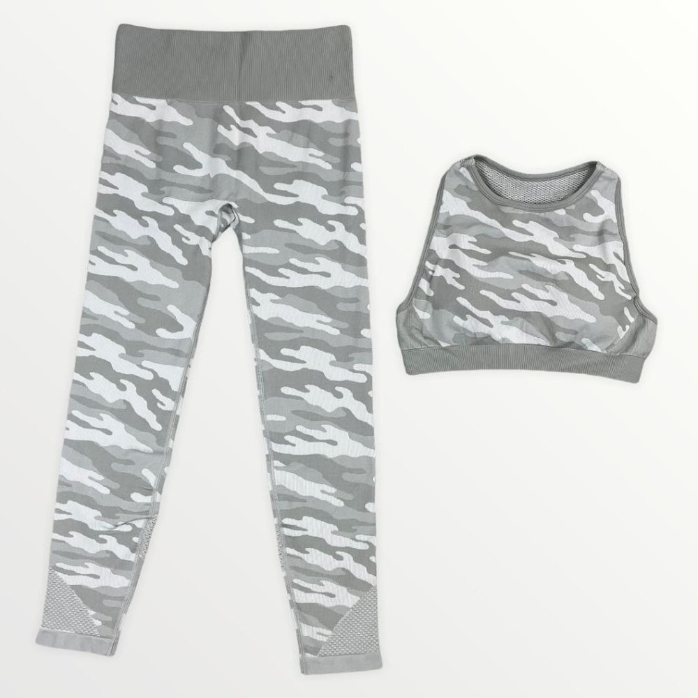 New Jed North Women Reset Camo Gray Leggings + Sports Bra Matching Set